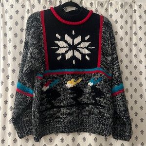 BRENDELIM Medium knit Ski/Christmas Sweater 1980s Snowflakes Skiing VTG kitschy